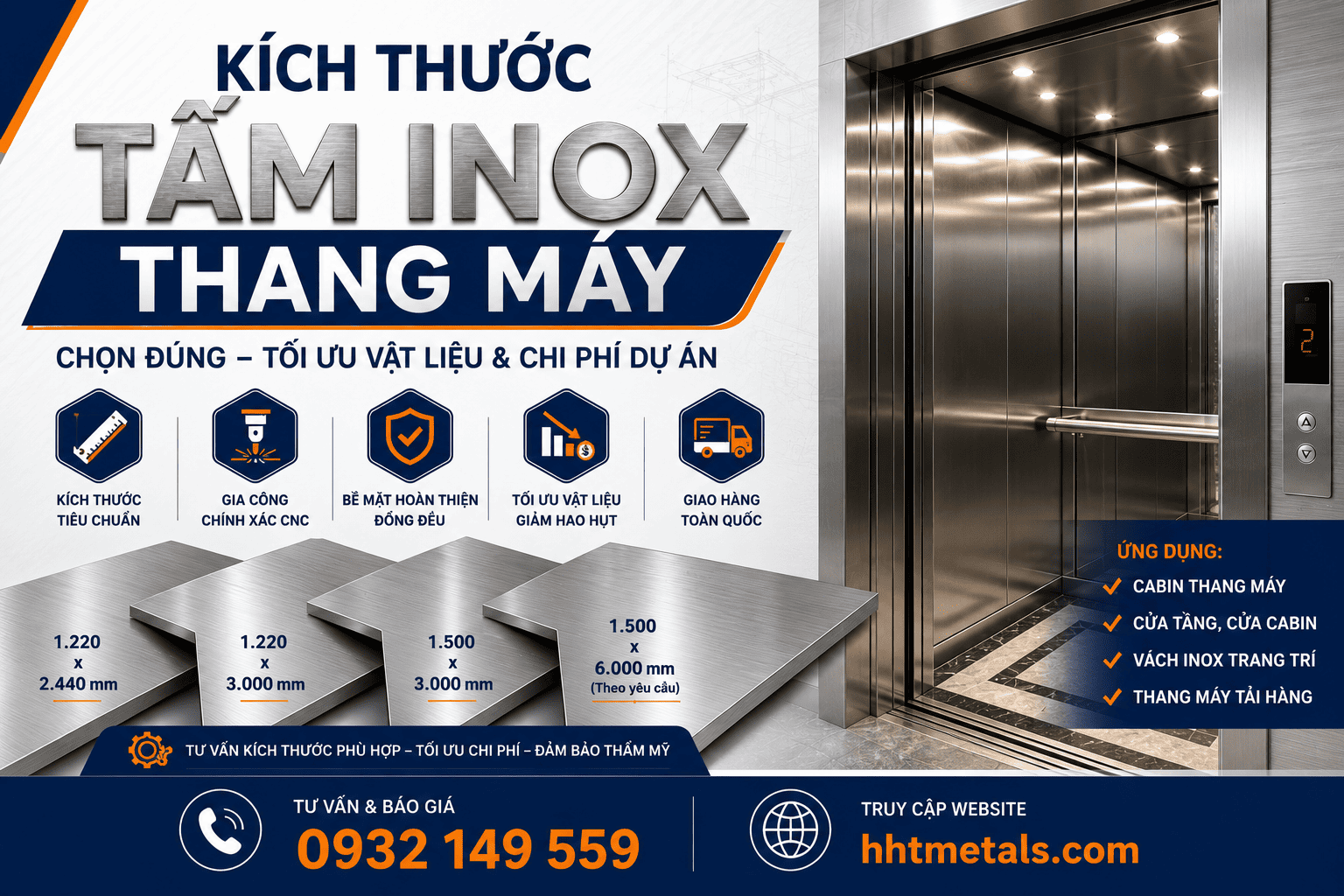 Kích thước tấm inox thang máy